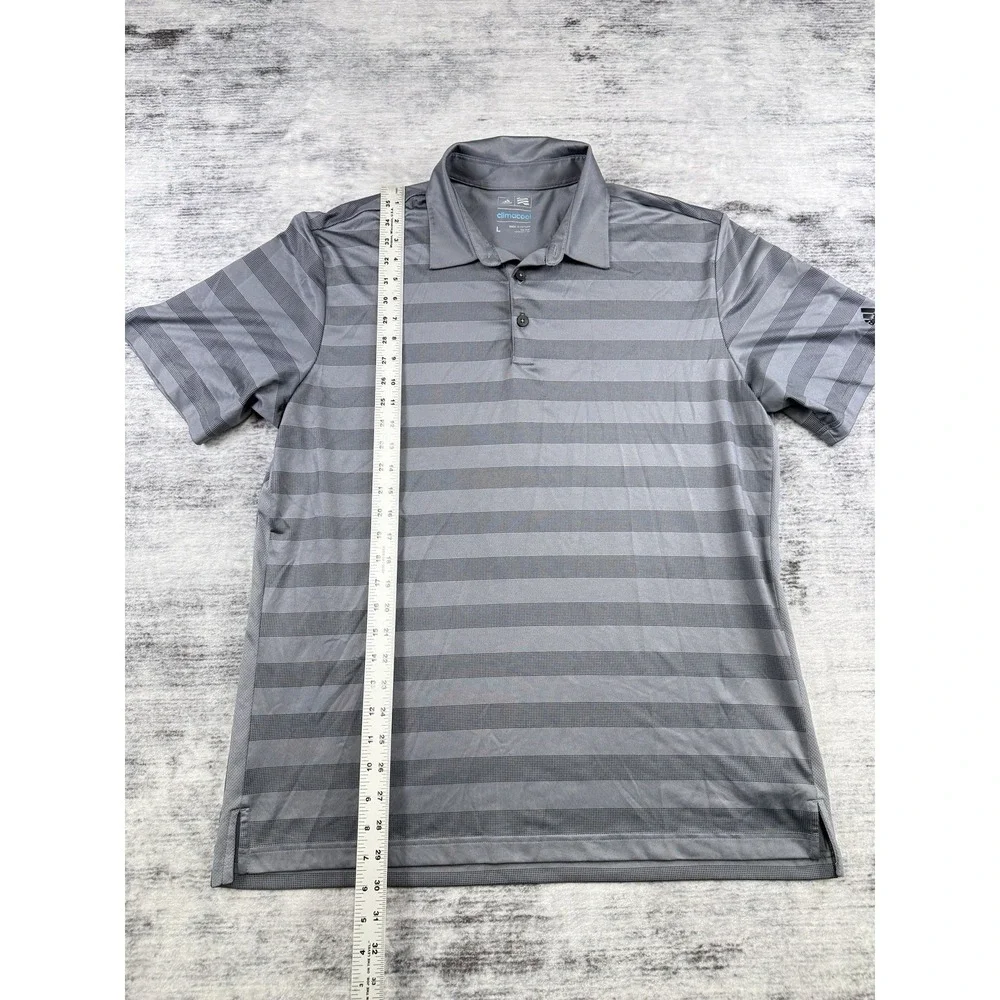 Adidas Men's Gray Striped Climacool Short Sleeve Polo Shirt Size L Preppy